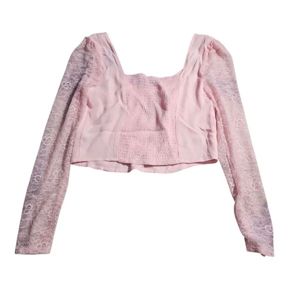 Wild Fable Pink cropped top with lace sleeves Sz Large Coquette Milkmade Cottage - Picture 6 of 6